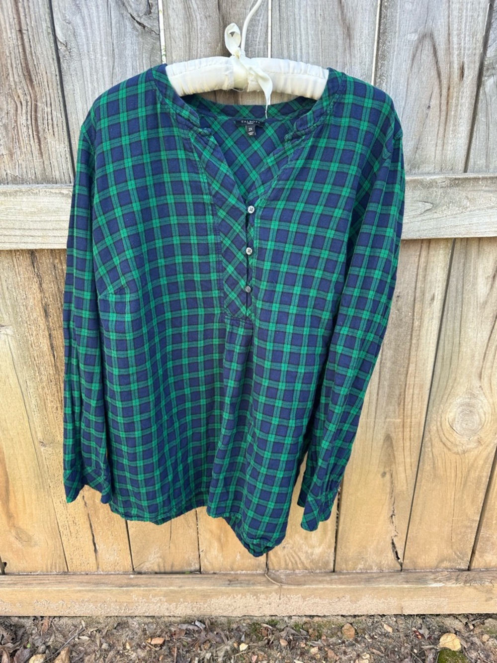 Talbots cotton blue and green plaid blouse